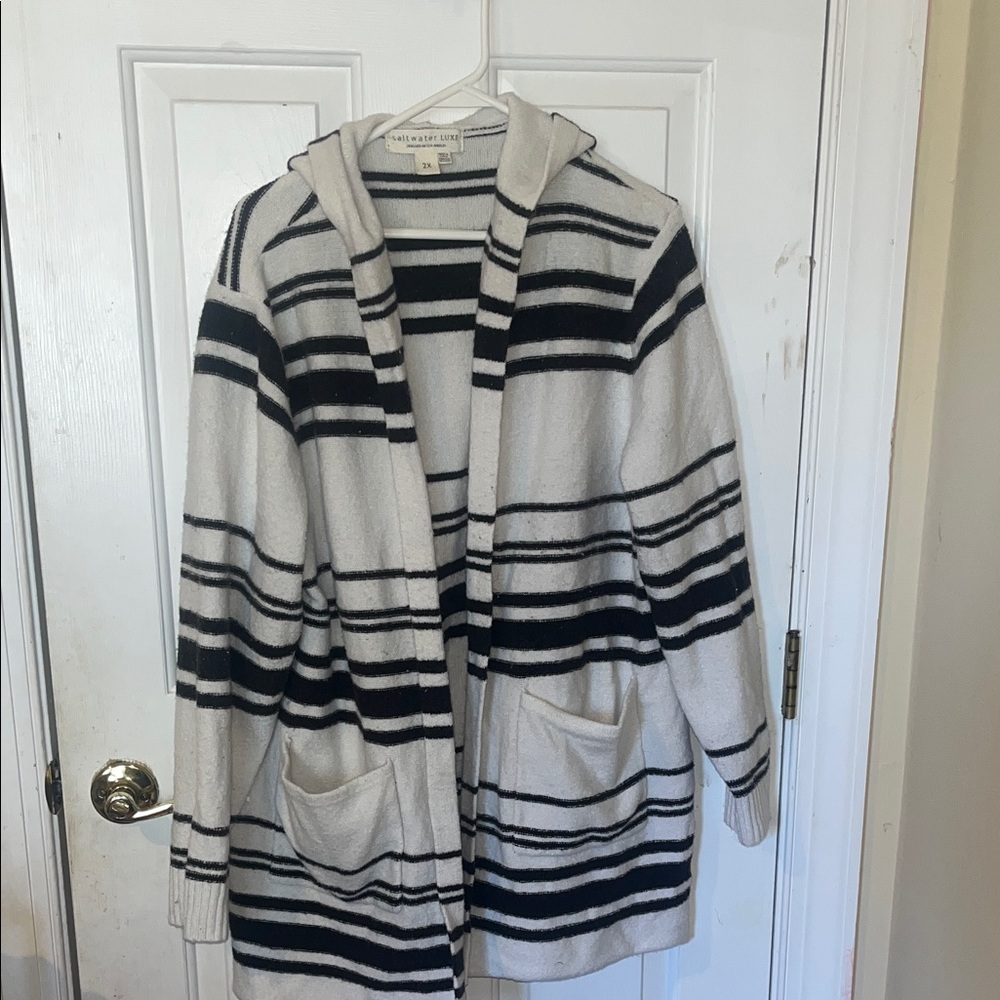 Saltwater LUXE Black and Cream Knit Cardigan Womens 2X